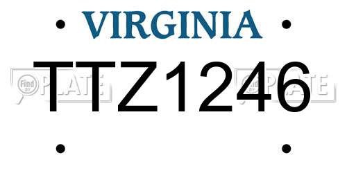 TTZ1246 Virginia License Plate