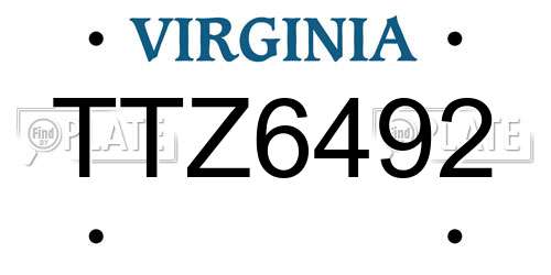 TTZ6492 Virginia License Plate