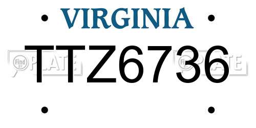 TTZ6736 Virginia License Plate