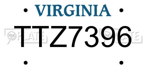 TTZ7396 Virginia License Plate