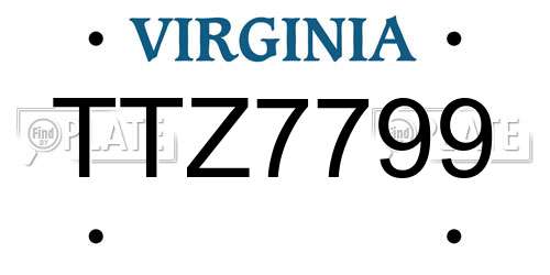TTZ7799 Virginia License Plate