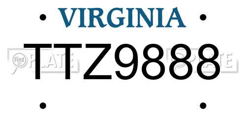 TTZ9888 Virginia License Plate