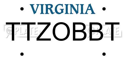 TTZOBBT Virginia License Plate