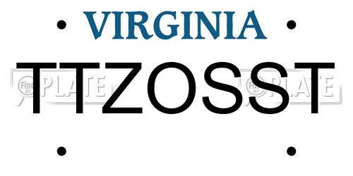 TTZOSST Virginia License Plate
