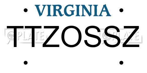 TTZOSSZ Virginia License Plate