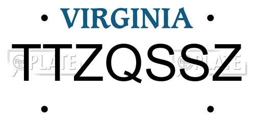 TTZQSSZ Virginia License Plate