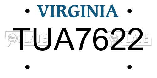 TUA7622 Virginia License Plate