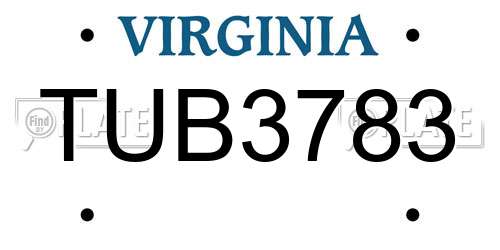 TUB3783 Virginia License Plate