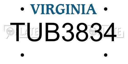 TUB3834 Virginia License Plate