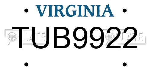TUB9922 Virginia License Plate