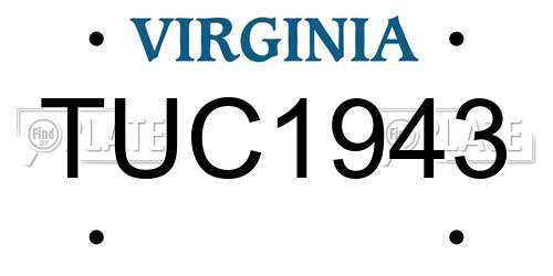TUC1943 Virginia License Plate
