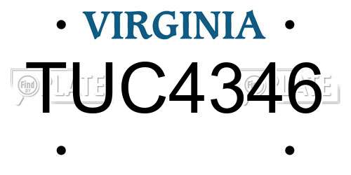 TUC4346 Virginia License Plate
