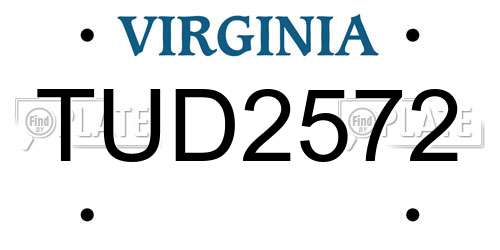 TUD2572 Virginia License Plate