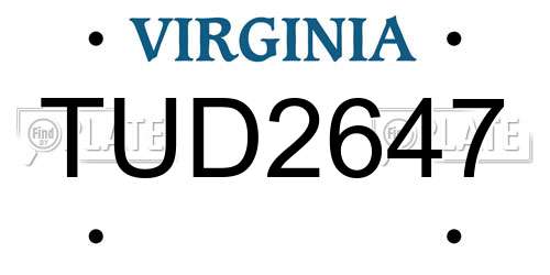 TUD2647 Virginia License Plate