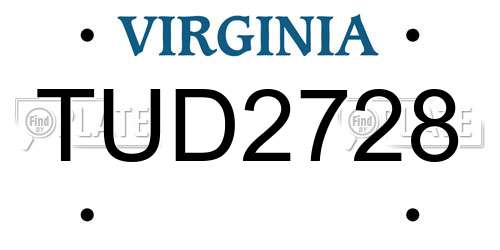 TUD2728 Virginia License Plate