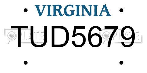 TUD5679 Virginia License Plate