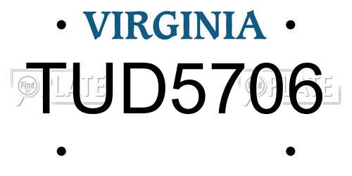 TUD5706 Virginia License Plate