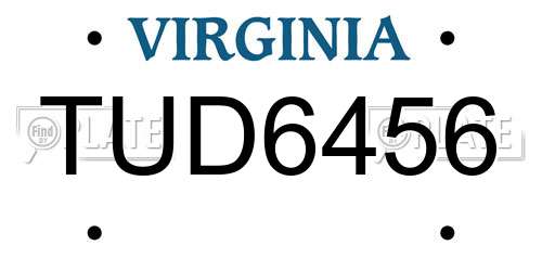 TUD6456 Virginia License Plate