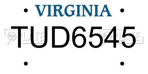 TUD6545 Virginia License Plate
