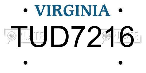 TUD7216 Virginia License Plate