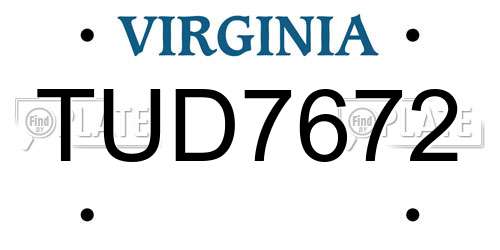 TUD7672 Virginia License Plate