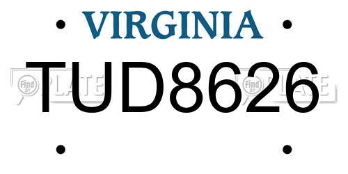 TUD8626 Virginia License Plate