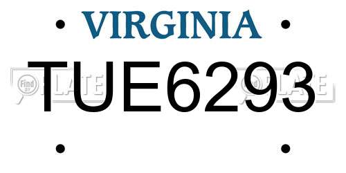 TUE6293 Virginia License Plate
