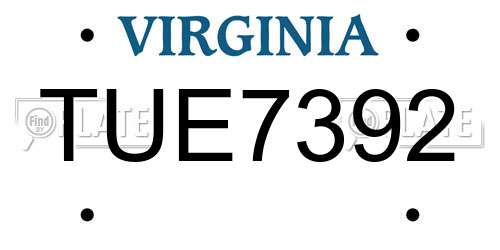 TUE7392 Virginia License Plate