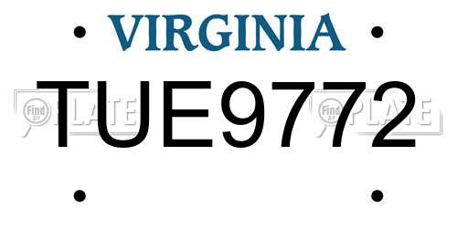 TUE9772 Virginia License Plate