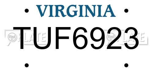 TUF6923 Virginia License Plate