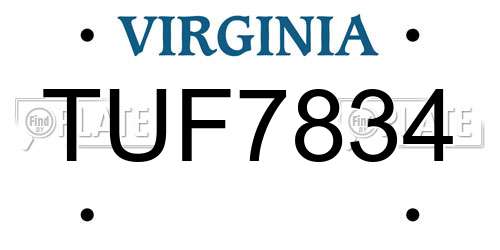 TUF7834 Virginia License Plate
