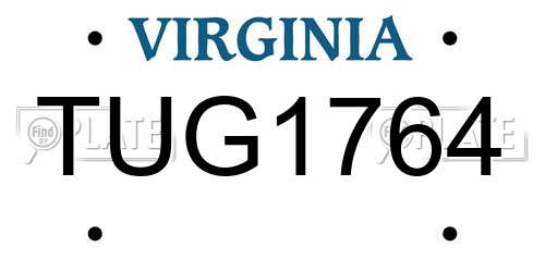 TUG1764 Virginia License Plate