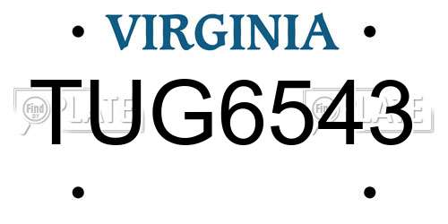 TUG6543 Virginia License Plate