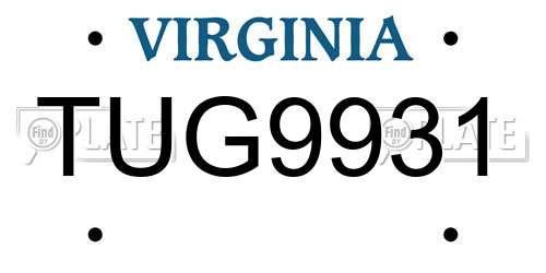 TUG9931 Virginia License Plate
