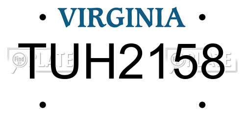 TUH2158 Virginia License Plate