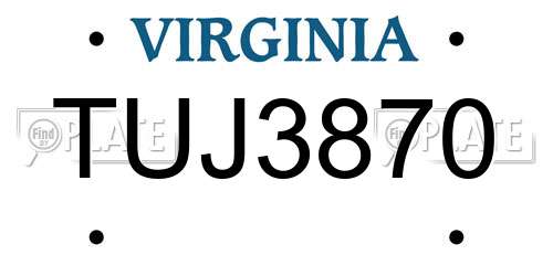 TUJ3870 Virginia License Plate