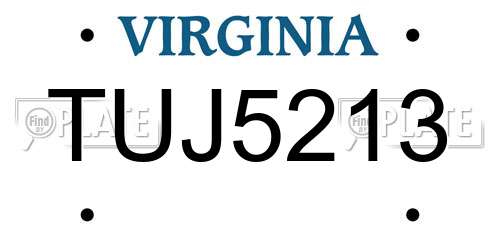 TUJ5213 Virginia License Plate