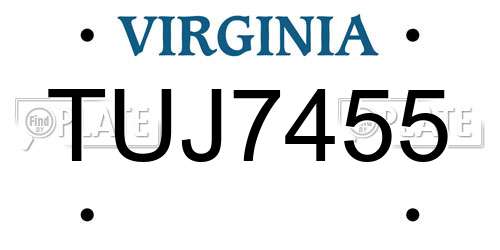 TUJ7455 Virginia License Plate