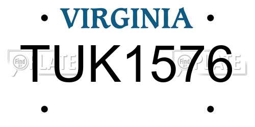 TUK1576 Virginia License Plate