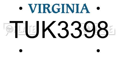 TUK3398 Virginia License Plate