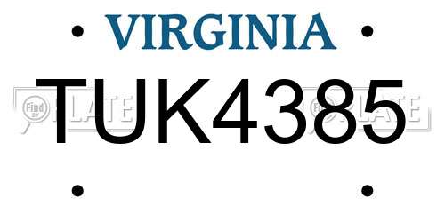 TUK4385 Virginia License Plate