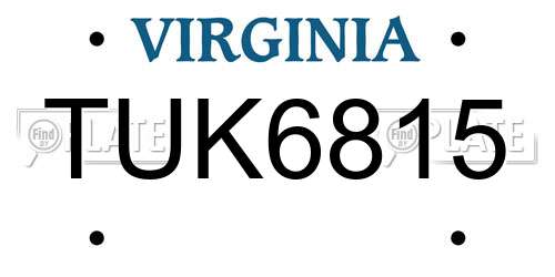 TUK6815 Virginia License Plate