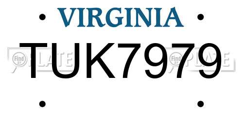 TUK7979 Virginia License Plate