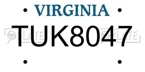 TUK8047 Virginia License Plate