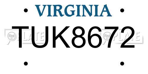 TUK8672 Virginia License Plate