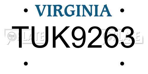 TUK9263 Virginia License Plate