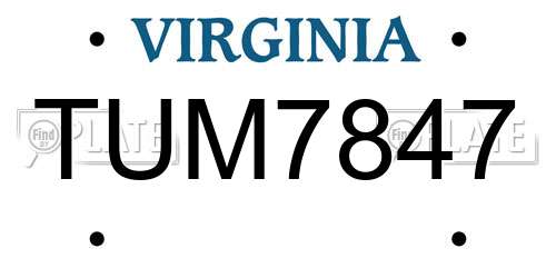 TUM7847 Virginia License Plate
