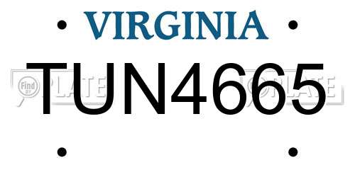 TUN4665 Virginia License Plate