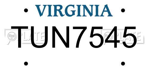 TUN7545 Virginia License Plate