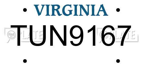 TUN9167 Virginia License Plate